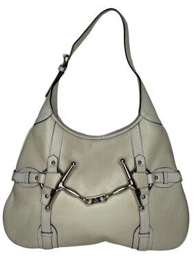 Vintage Gucci 85th Anniversary Large Horsebit Hobo Ivory Leather Shoulder Bag